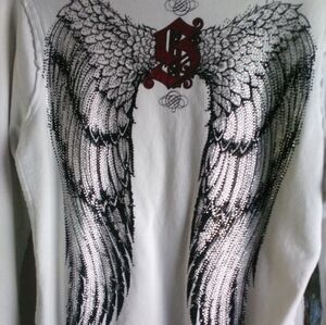 Sinful Rare Rhinestone Wings White Cotton Hoodie